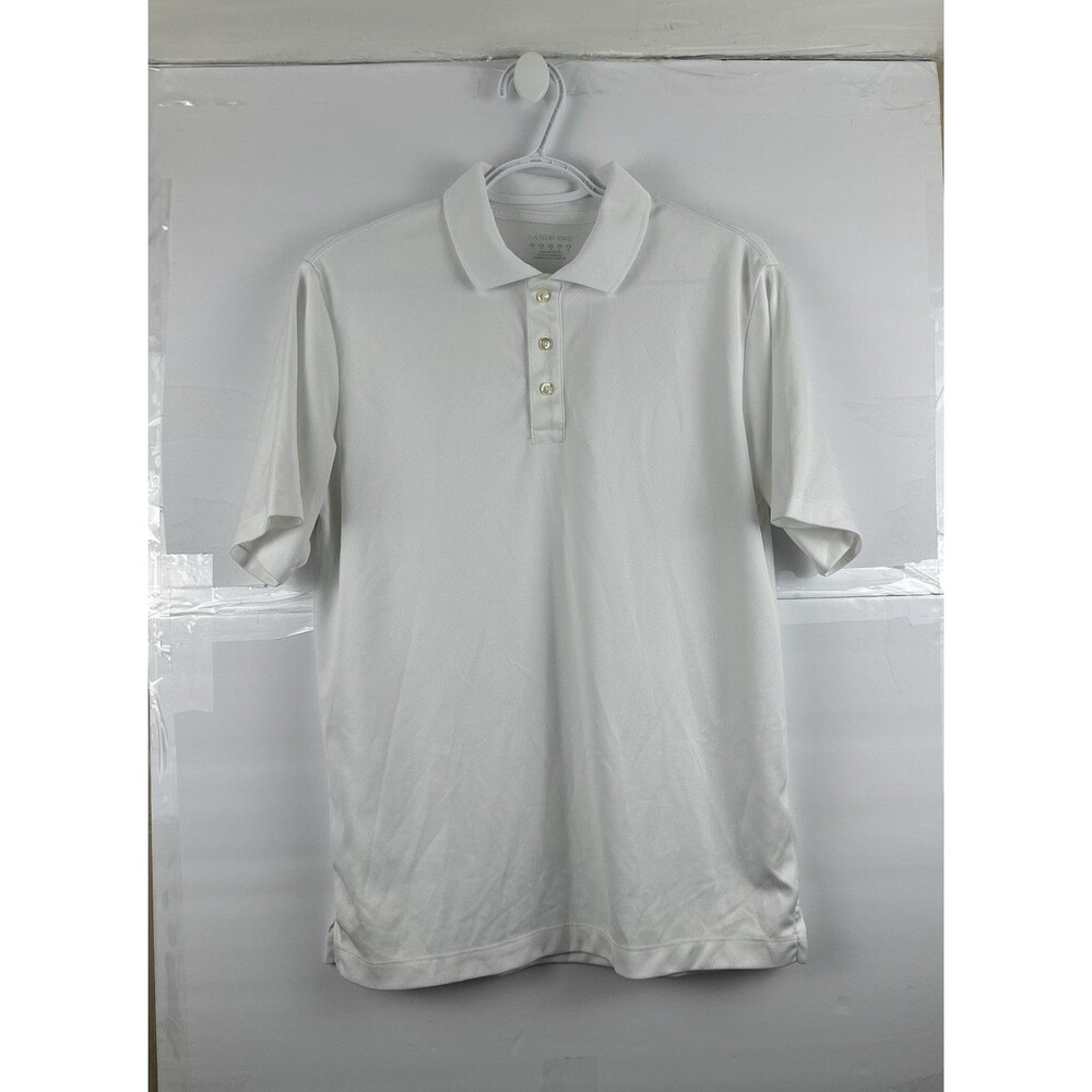 Lands' End Men's White Short Sleeve Polo Shirt Size S 3-Button Performance